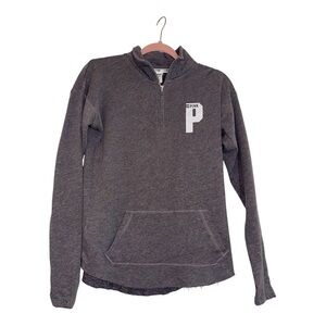 PINK Victoria's Secret Gray Half-Zip Varsity Pullover, SIZE XS, VGUC, Raw Hems!